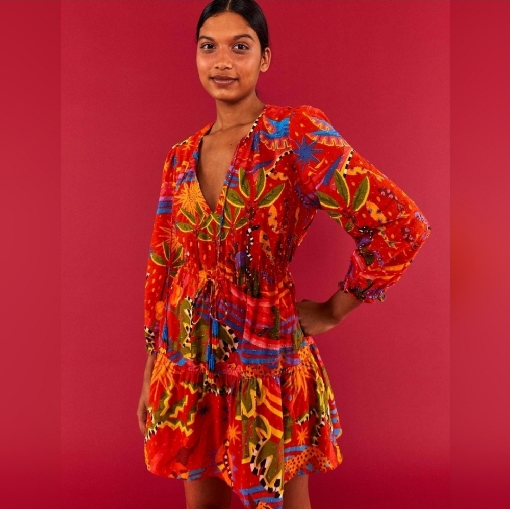 FARM Rio Red Magic Forest V Neck Mini Dress - Picture 9 of 9
